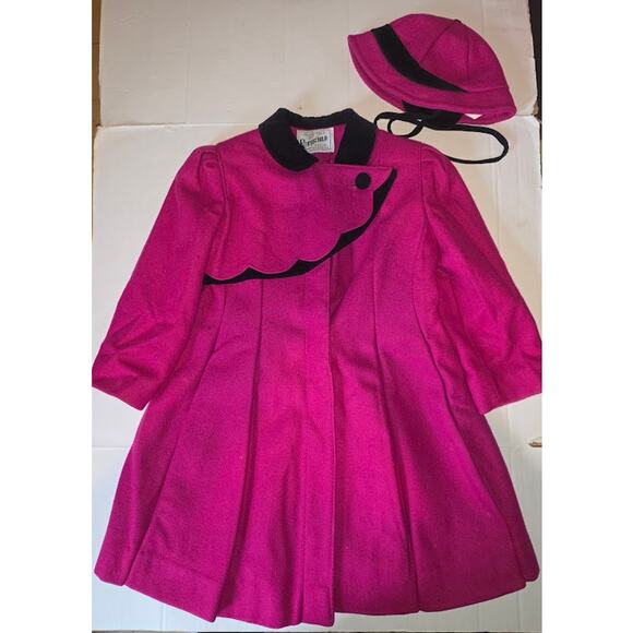 Vintage Rothschild Fuchsia Pink Wool Coat and Hat Size 6 Coquette - Picture 1 of 13